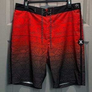 Hurley Men's Geometric Red and Black Board Shorts